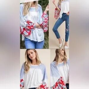 84 Kori large boho top blue white red